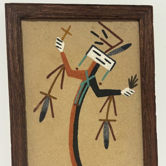 Vintage Native American Indian Traditional Sand Art Painting Wall Hanging 13 X 7 - Picture 2 of 5